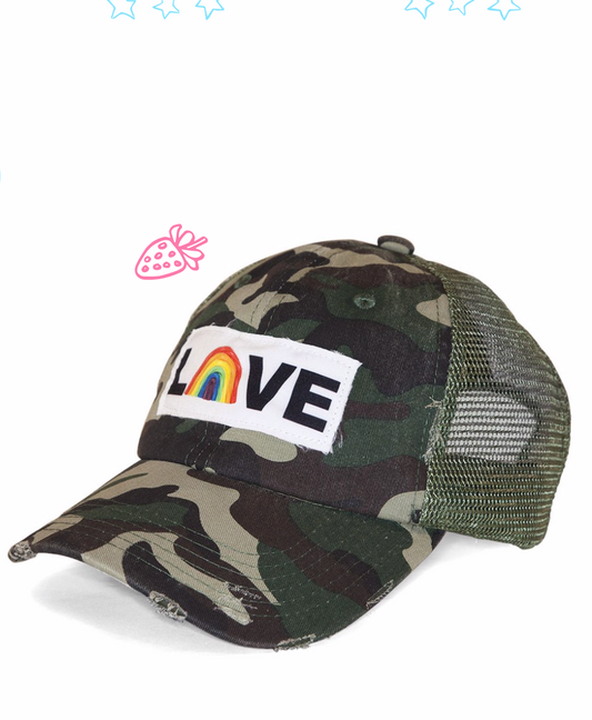 Trucker Hat- Worn Camo Love